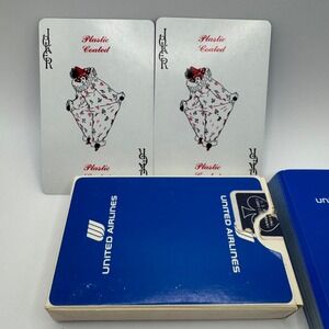 United Airlines Playing Cards Deck Blue Clown Jokers Plastic Coated